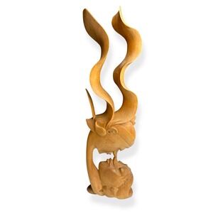 Abstract Man and Woman Kissing‎ Wooden Handcarved Statue Sculpture 16x4"